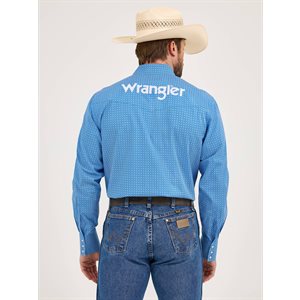 Mens L/S Blue Logo Wrangler Shirt