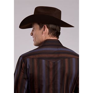 Chemise Roper à manches longues marron et bleue à rayures pour homme