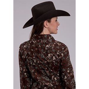 Ladies Brown L/S Paisley Rpint Roper Shirt