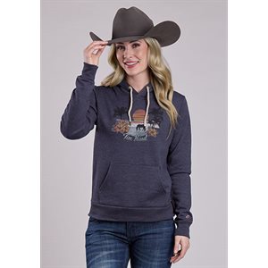 Ladies Blue Hoodie Horse Drinking
