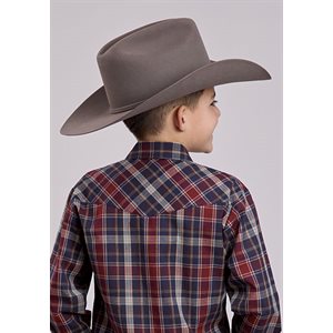 Boys L/S Plaid Navy/Tan Roper Shirt