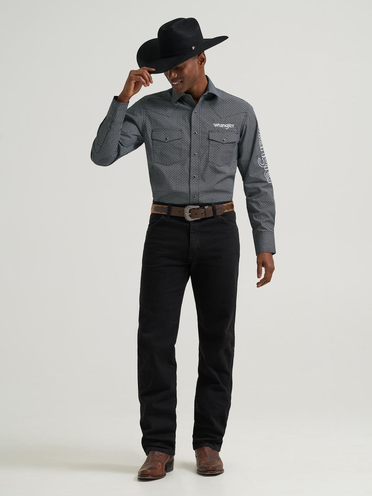 Wrangler men shirt black logo blue