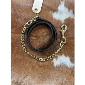 Lanière 3/4 en cuir marron avec chaîne dorée