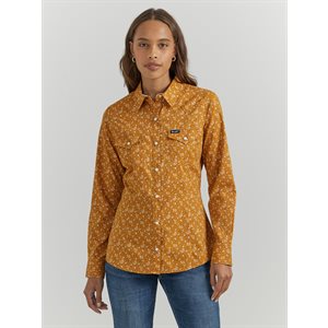 Ladies Snap L/S Orange Burn Wrangler Shirt