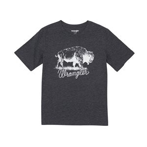 Wrangler Boy'S Caviar Heather Bison Logo T Shirt