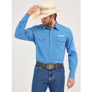 Mens L/S Blue Logo Wrangler Shirt