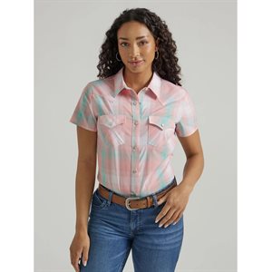Ladies S/S Pink Plaid Wrangler Shirt