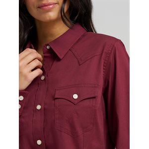 Ladies L/S Button Wine Wrangler Shirt