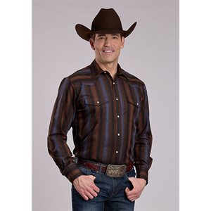 Mens L/S Brown/Blue Stripe Roper Shirt