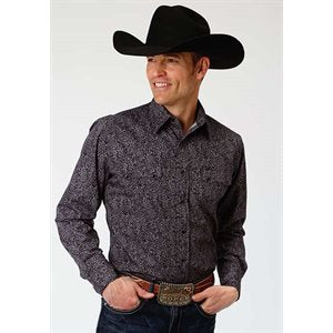 Mens L/S Black Paisley Roper Shirt Xl