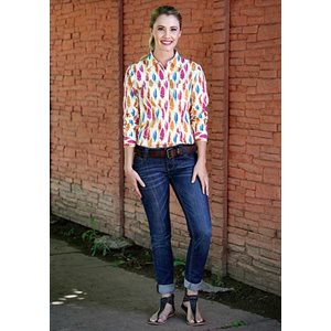 Ladies L/S Bright Feather Print Roper Shirt