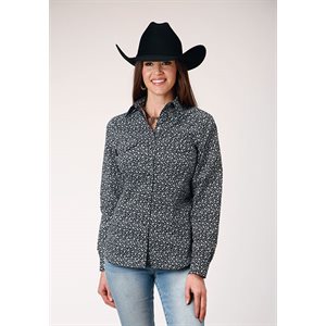 Ladies L/S Black/White Floral Roper Shirt