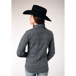 Ladies L/S Black/White Floral Roper Shirt