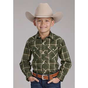 Boys Roper Plaid Olive/ Cream/ Orange Shirt