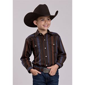 Boys Brown/Blue Stripes L/S Roper Shirt