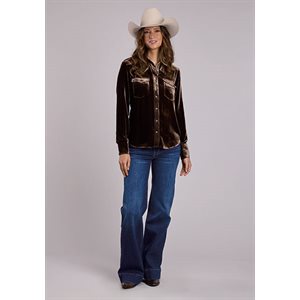 Ladies L/S Brown Velvet Roper Shirt