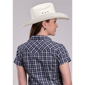 Ladies S/S Navy Plaid Roper Shirt