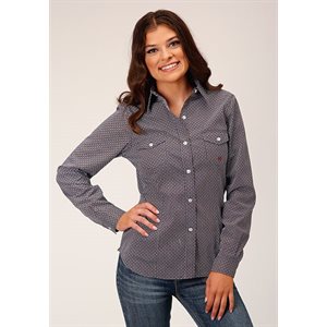 Ladies L/S Geo Burgundy Roper Shirt