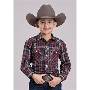 Boys L/S Plaid Navy/Tan Roper Shirt