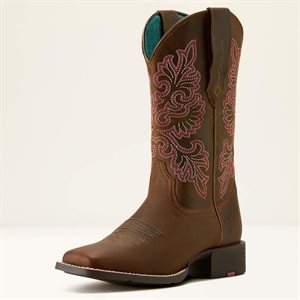Bottes Ariat Bout Carré Pour Ladies Round Up Broderie Rose