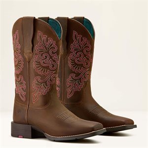Bottes Ariat Bout Carré Pour Ladies Round Up Broderie Rose