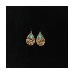 Earring Gen Leather Turq Cross