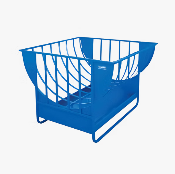 Blue metal basket on a white background