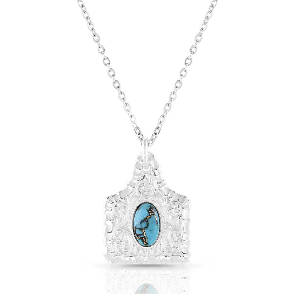 Silver ear Tag turquoise necklace