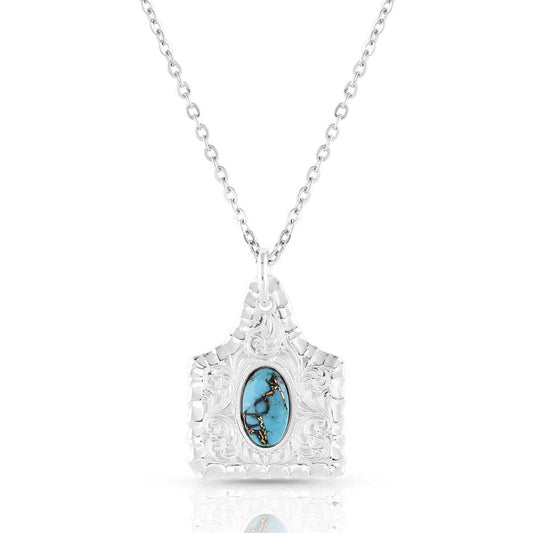 Silver ear Tag turquoise necklace